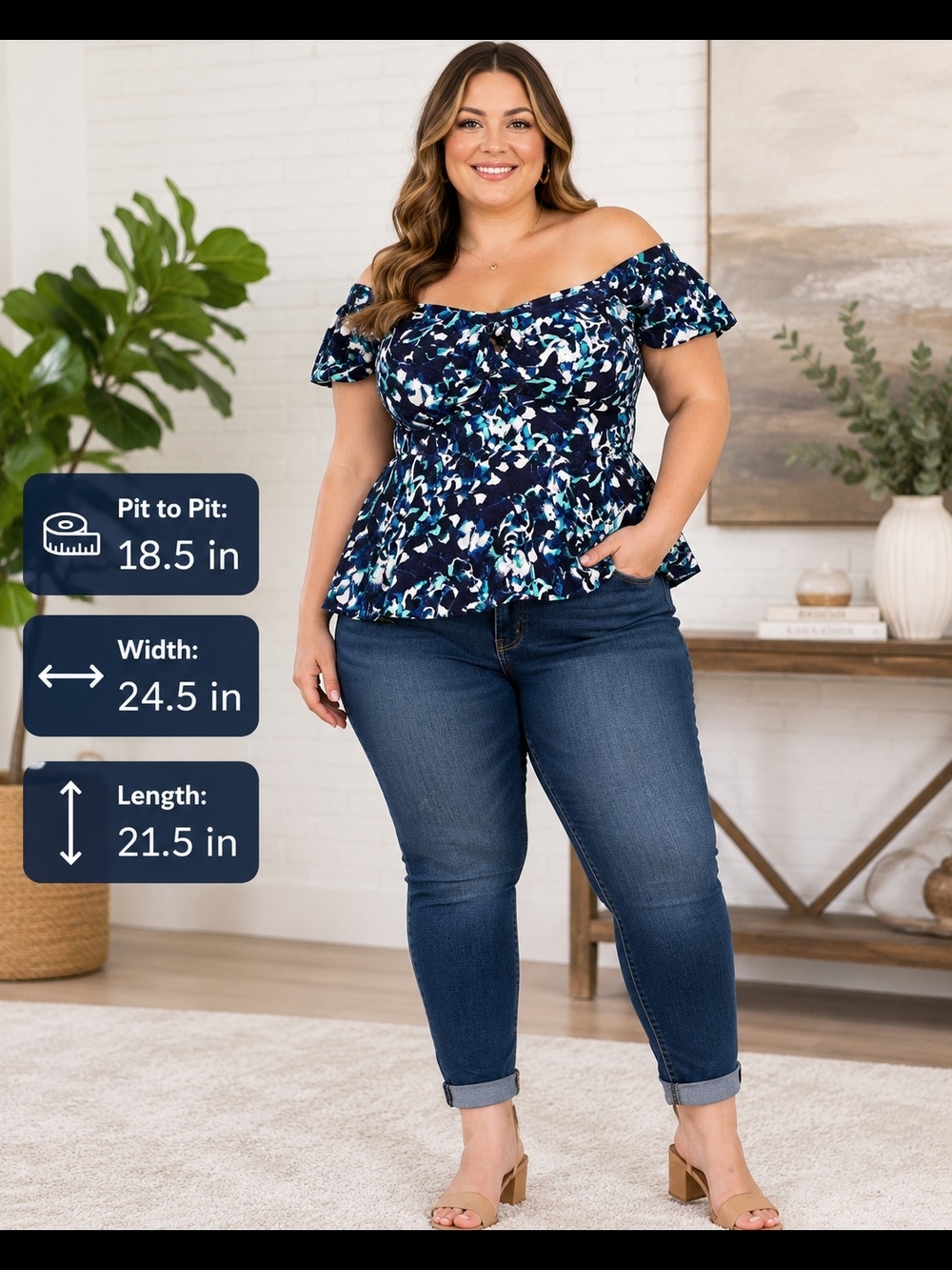 Torrid Super Soft Size 2 Blue Floral Off Shoulder Peplum Top Tie Front